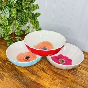 Zak! Designs Set of 3 Melamine Cereal Bowls Pink Floral Flowers Red Blue Gray 6”
